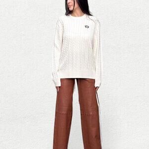Beverly Hills x Revolve Cable Crewneck Knit Sweater in Ivory